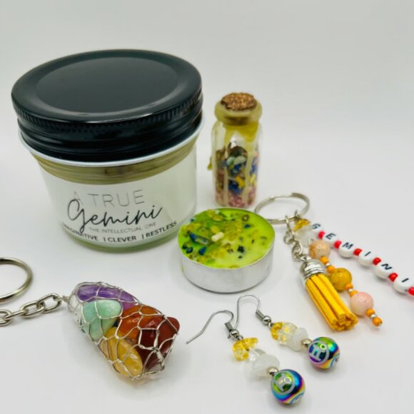 GEMINI GIFT Zodiac Healing Crystal Gift Set (6 pc) - FREE abundance candle - Picture 2 of 3